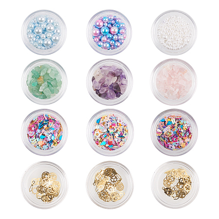 PandaHall Elite Nail Art Decoration with Acrylic Bead, Chip Bead, Cabochons, Glitters for Manicure Sequins, DIY Sparkly Paillette Tips Nail