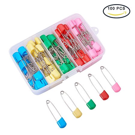 BENECREAT 1 Box(100pcs) 2 Inch Assorted Color Plastic Head Safety Pins Baby Safety Pins Diaper Pins Plastic Head Cloth Diaper Nappy Pins