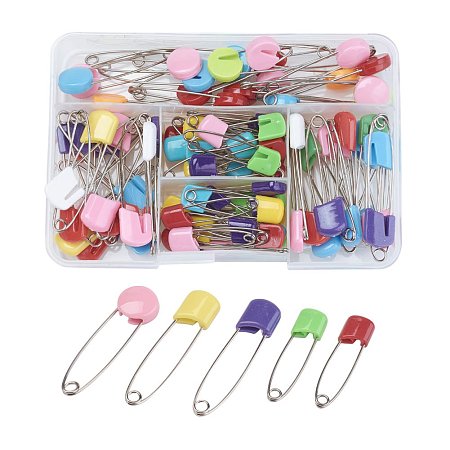 ARRICRAFT About 100 PCS Assorted Color 3-Size Pack Of Flat Round Plastic Head Safety Pins Brooch Fasteners
