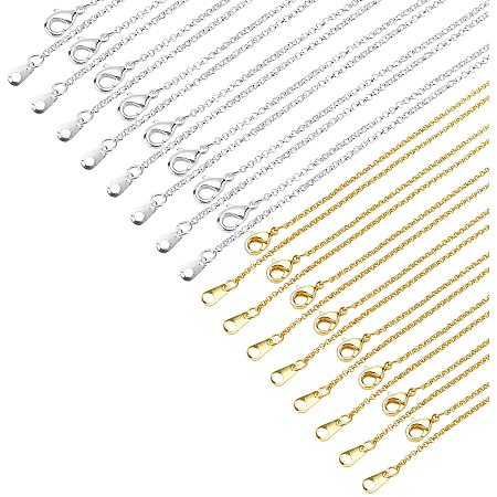 SUPERFINDINGS About 16pcs 18.8Inch Golden & Silver Brass Chain Necklace Brass Flat Cable Chain Finished Necklace Chains Bulk for Jewelry Making