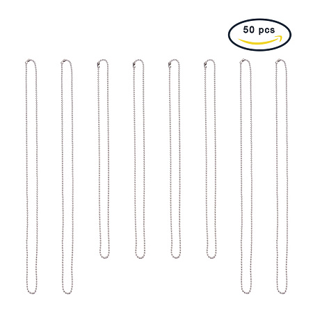 PandaHall Elite 50 Strands 304 Stainless Steel Ball Chain 2.4mm Round Column Shape Metal Beads Matching Connectors Jewelry Findings Necklace Chains