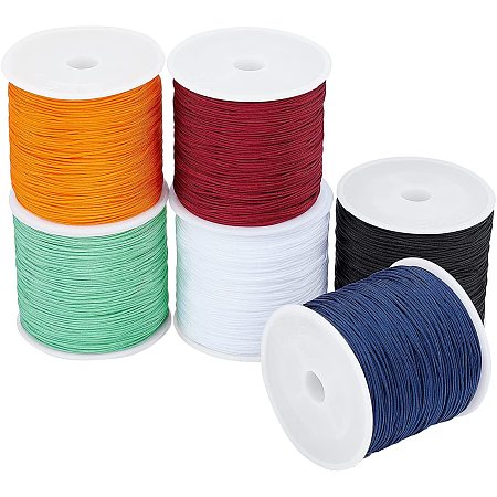 Pandahall Elite 600 Yards Chinese Knotting Cord, 6 Colors 0.8mm Nylon Beading Cord Braided Nylon Thread Kumihimo Beading String for Necklace Bracelet Beading Kumihimo Chinese Knot