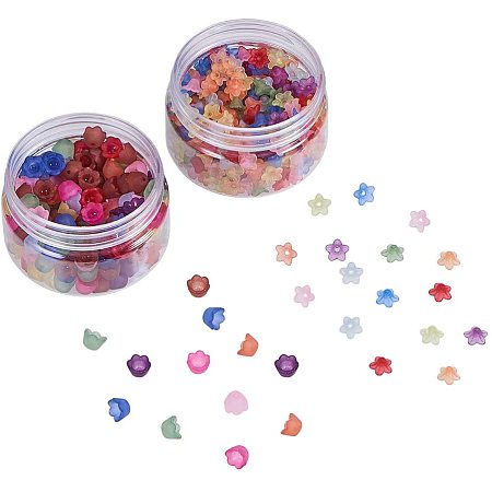 NBEADS 2 Box Mixed Color Transparent Flower Frosted Acrylic Beads Loose Beads Bead Caps DIY Jewelry Making