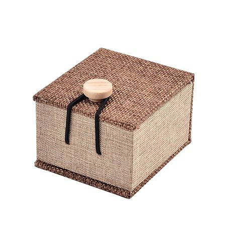 NBEADS 20PCS Cuboid Wooden Wedding Engagement Ring Gift Boxes with Burlap and Velvet, Brown, 7x6x5.2cm