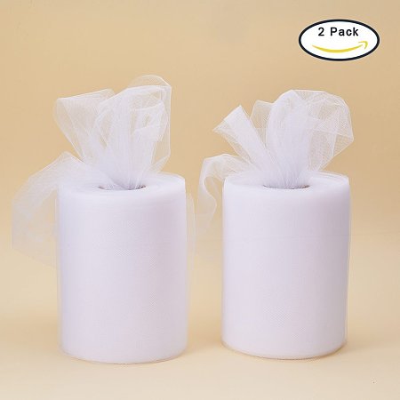 BENECREAT 2 Roll White Tulle Fabric Rolls Spool 6 Inches in Width for Wedding Party Decoration &Craft, 100yards/roll