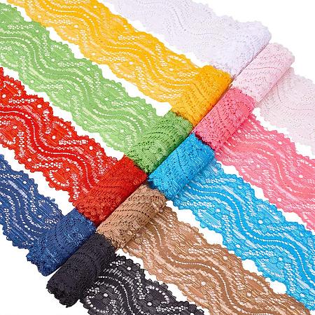 BENECREAT 24 Yards Lace Fabric Stretch Elastic 2.16 inches Wide Trim Lace for Headbands Garters Wedding Bouquet Making - 24 Colors, 1 Yard Per Color