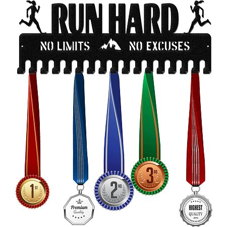 GLOBLELAND Run Hard Medal Holder Display Hanger Rack Frame for Sport Race Metal Medal Hanger for Running Competition,15.75x6Inches