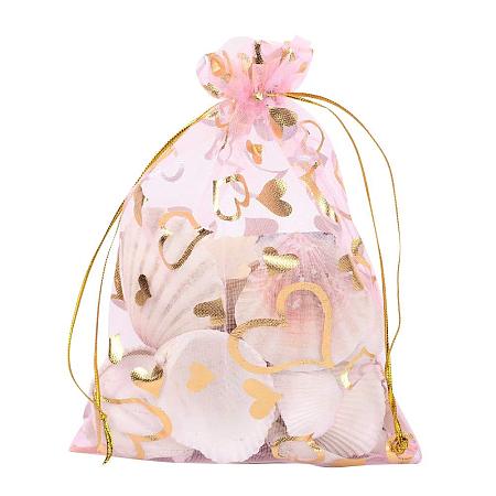 ARRICRAFT 100 PCS 5x7 Inches Heart Printed PeachPuff Organza Bags Jewelry Pouch Bags Organza Velvet Drawstring Pouches Wedding Favors Candy Gift Bags