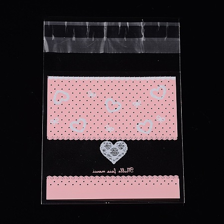 Honeyhandy Rectangle OPP Cellophane Bags, with Heart Pattern, Pearl Pink, 10x6.9cm, Unilateral Thickness: 0.035mm, Inner Measure: 7x6.9cm, about 95~100pcs/bag