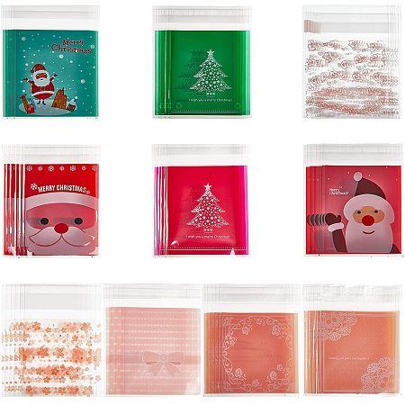 NBEADS 300 Pcs Cellophane Bags, Self-Adhesive Sealing Treat Bags OPP Plastic Bag Christmas Candy Bags for Christmas Party Favors