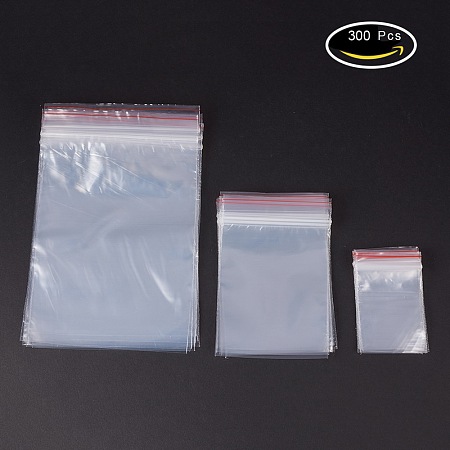 PandaHall Elite 3 Sizes 6-15cm Zip Lock Bags Sets Reclosable Plastic Poly Clear  Seal Bags, about 300pcs/set
