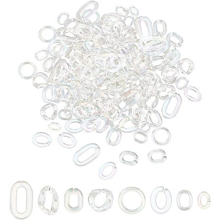 Pandahall Elite 8 Styles Acrylic Linking Rings 160pcs Clear AB Open Acrylic Quick Link Rings Transparent Curb Chain Connectors for Curb Chains DIY Earring Necklace Jewelry Eyeglass Chain, 16.5~37mm Long
