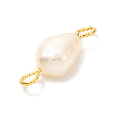 Honeyhandy Natural Cultured Freshwater Pearl Beads Links Connectors, with 304 Stainless Steel Eye Pin, Golden, Nuggets, Seashell Color, 16~18x6.5~7x4.5~6mm, Hole: 2~3mm