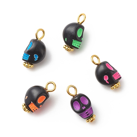 Honeyhandy Skull Acrylic Pendants, with Alloy Findings, Mixed Color, Golden, 16x18x8mm, Hole: 2mm