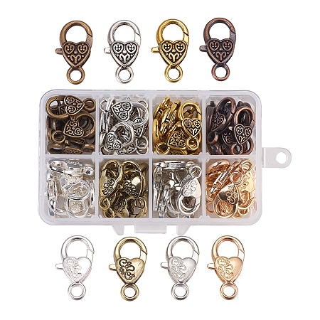 Alloy Lobster Claw Clasps, Heart, Mixed Color, 11x7x3cm; 80pcs/box