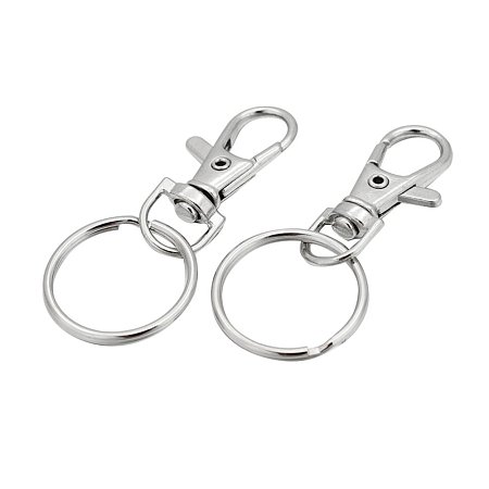 NBEADS 300pcs/kg Alloy Swivel Clasps Lanyard Snap Hook Lobster Claw Clasp Jewelry Findings with Iron Key Rings, Platinum, 36x15x5mm