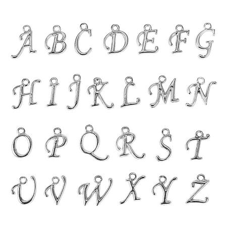 ARRICRAFT 200pcs Assorted Alphabet Charm Pendant Loose Beads Platinum Plated A-Z Letter Pieces
