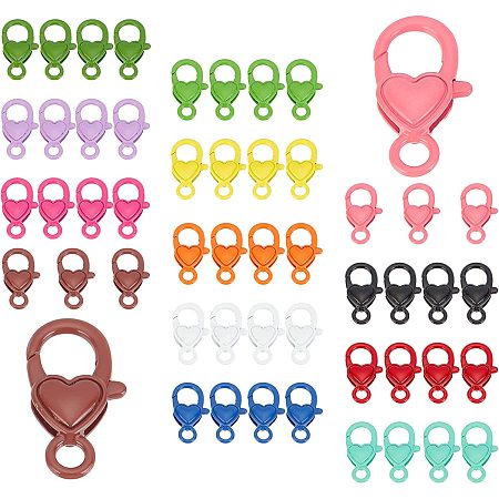 PandaHall Elite 13 Colors Heart Lobster Claw Clasps, 52pcs Colorful Jewelry Clasps Heart Lobster Clips Hooks 27 x 15 mm Cord End Clasps for DIY Jewelry Bracelet Necklace Keychain Making