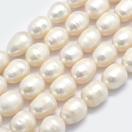 Honeyhandy Grade AA Natural Cultured Freshwater Pearl Beads Strands, Oval, Beige, 11~17x9~10mm, Hole: 0.8mm, about 31pcs/strand, 14.17 inch