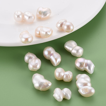 Honeyhandy Natural Keshi Pearl Beads, Cultured Freshwater Pearl, No Hole/Undrilled, Gourd, Seashell Color, 15~20x12~14x8~12mm
