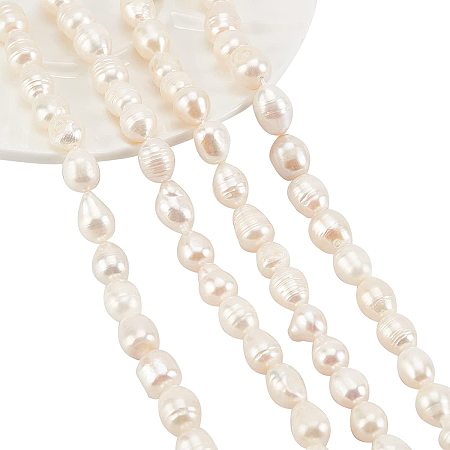 NBEADS 60 Pcs Natural Cultured Freshwater Pearl Beads, 10~11mm Rice Shape Pearl White Tiny Pearl Loose Beads for Jewelry Making, Hole: 0.8 mm