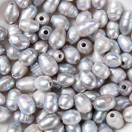 ARRICRAFT Large Hole Pearl Beads, Natural Cultured Freshwater Pearl Loose Beads, Oval, Gray, 7~10x7~8mm, Hole: 1.8mm