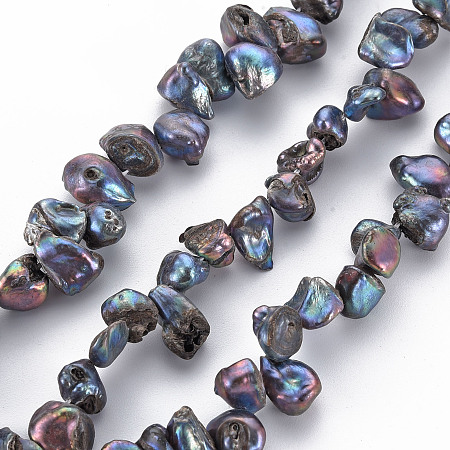 Honeyhandy Natural Keshi Pearl Beads Strands, Cultured Freshwater Pearl, Dyed, Nuggets, Black, 8~17x6~12x3~7mm, Hole: 0.5mm, about 57~66pcs/strand, 14.96 inch(38cm)