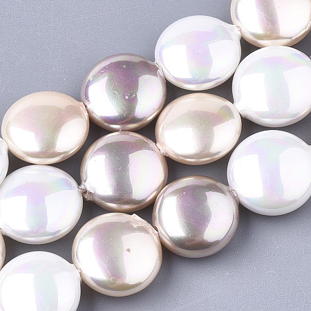 ARRICRAFT Shell Pearl Beads Strands, Flat Round, 12x5~6mm, Hole: 1mm, about 33pcs/strand, 15.9 inches