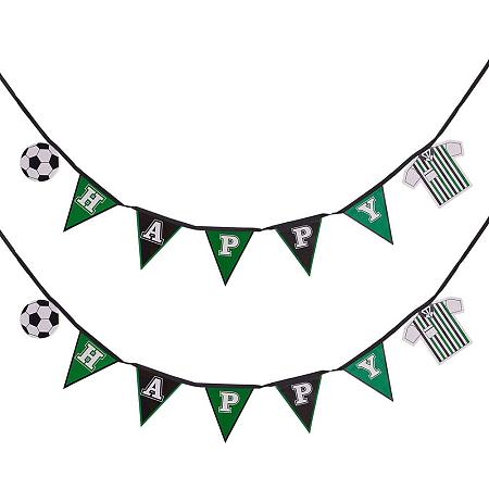PandaHall Elite 2 Pack Paper Football Theme Party Garland, Green Football Banner for School Birthday Party Decoration Supplies, 7 Card/Pack