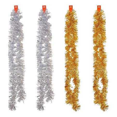 PandaHall Elite 4 Stands 26 Feet Silver and Gold Shiny Tinsel Hanging Garland Ceiling Decorations Ornaments for Christmas Wedding Birthday Party Decoration