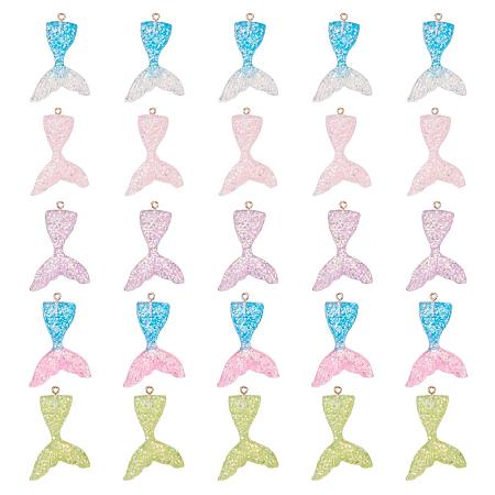 PandaHall Elite 40 pcs 5 Colors Mermaid Tail Resin Pendant Charms with Glitter Powder Inside for Earring Pendant Necklace Making, Hole 2mm