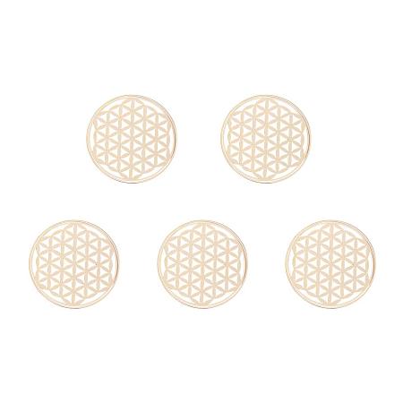 PandaHall Elite 5pcs Gold Metal Stickers Flat Round with Flower of Life Stickers for Album Embellishment DIY Scrapbooking Decoration