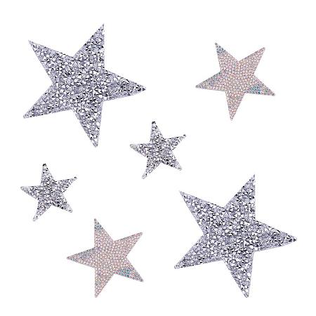 PandaHall Elite 6 pcs 3 Sizes Star Crystal Glitter Rhinestone Stickers Iron on Stickers Bling Star Patches for Dress Home Decoration