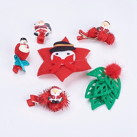 Arricraft Christmas Party Accessories Supplies Iron with Cloth Alligator Hair Clips, Mixed Color, 39~91x22~84x11~27mm