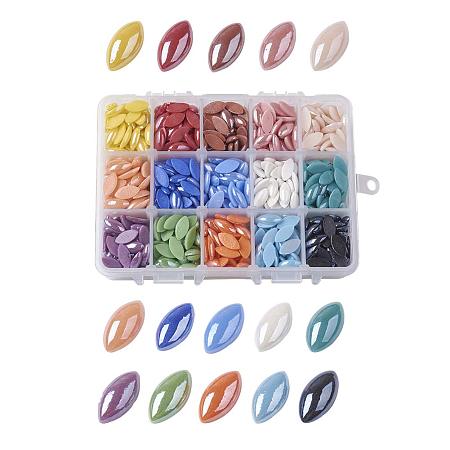 ARRICRAFT 1 Box (About 975pcs) 15 Colors Horse Eye Flatback Pearlized Plated Handmade Porcelain Cabochons for Scrapbook Craft DIY Making (7x14mm)