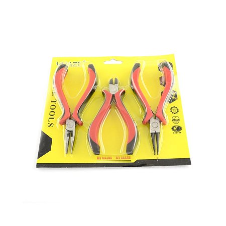 NBEADS 3-Piece 45# Steel Jewelry Tool Sets Round Nose Plier Diagonal Cutting Plier and Long Nose Plier with Plastic Covers Box 18.5cm Long Red
