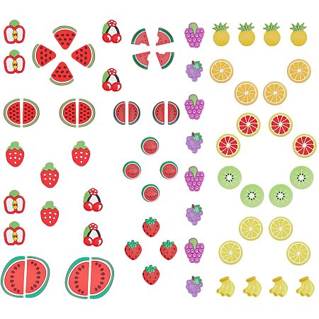 SUNNYCLUE 72PCS 18 Styles Fruits Cabochons Slime Charms Watermelon Strawberry Cherry Apple Grape Flatback Resin Cabochon for Jewelry Making Decorations Crafts Hair Phone Accessories DIY Multicolor