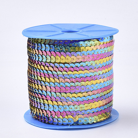 Honeyhandy Eco-Friendly Electroplate Ornament Accessories Plastic Paillette Bead Strands, Sequins Trim, Flat Round, Colorful, 6x0.2mm, Hole: 1.2mm, about 100yards/roll
