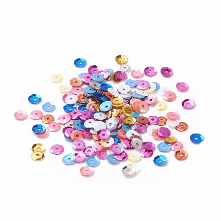 Honeyhandy Plastic Paillette Beads, Semi-cupped Sequins Beads, Center Hole, Mixed Color, 5x0.3mm, Hole: 1mm, about 50000pcs/pound