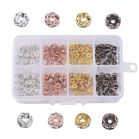 Arricraft About 200pcs 6mm 4 Colors 2 Styles Brass Rondelle Spacer Beads Round Rondelle Crystal Rhinestone Charms Beads Jewelry Making (Gold, Silver, Rose Gold, Gunmetal)
