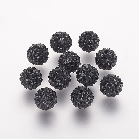 Honeyhandy Polymer Clay Rhinestone Beads, Grade A, Round, Pave Disco Ball Beads, Jet, 8x7.5mm, Hole: 1mm