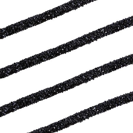 GORGECRAFT 5.5 Yards 6MM Sequin Rhinestone Tube Cord Rope Bling Resin Trim PVC Tubular Synthetic Rubber Cords with Resin Rhinestone Glitter for Crafts Wedding Dress Costume Handmade, Black