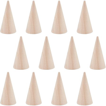NBEADS 12 Pcs Wooden Ring Displays Stand, Cone Shaped Finger Ring Stand Jewelry Display for Rings Jewelry Exhibition，0.98x1.95 Inch