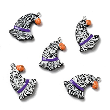 Halloween Opaque Resin Pendants, with Platinum Tone Iron Loops, Witch Hat, Colorful, 31.5x21x5mm, Hole: 2mm