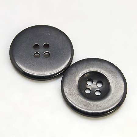 Honeyhandy Resin Buttons, Dyed, Flat Round, Black, 20x3mm