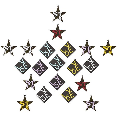 SUNNYCLUE 1 Box 2 Styles 20Pcs Spray Painted Resin Charms Resin Star with Word Charms Cellulose Acetate Rhombus Pendants for Women Adults DIY Earring Necklace Bracelet Making
