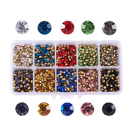 PandaHall Elite 10 Color Grade A Glass Pointed Back Chaton Rhinestones Jewelry Crystal Gems for Nail Art Decoration Leather Jacket High Heels Shoes Bag Clutches Décor, about 3400pcs/box