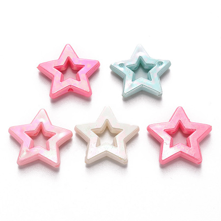 Honeyhandy Opaque Acrylic Beads, AB Color Plated, Star, Mixed Color, 25x26x5.5mm, Hole: 2mm, about 350pcs/500g