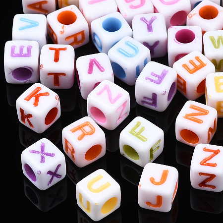 Honeyhandy Opaque Acrylic Beads, Cube with Alphabet, Random Mixed Letters, 6x6x6mm, Hole: 3mm, about 2995pcs/500g