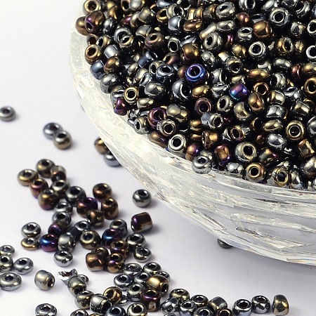 Honeyhandy 8/0 Glass Seed Beads, Iris Round, Colorful, 3mm, Hole: 1mm, about 10000pcs/pound